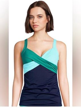 Lands' End Teal, Mint & Navy Colorblock Swim Top